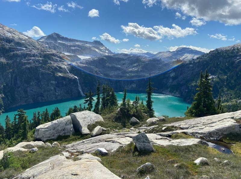 Landscape view of mountain lake.